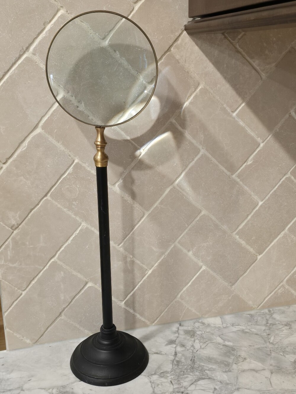 Anthropologie Brass and Metal Standing 21" Magnifying Glass Art/ Decor Object
